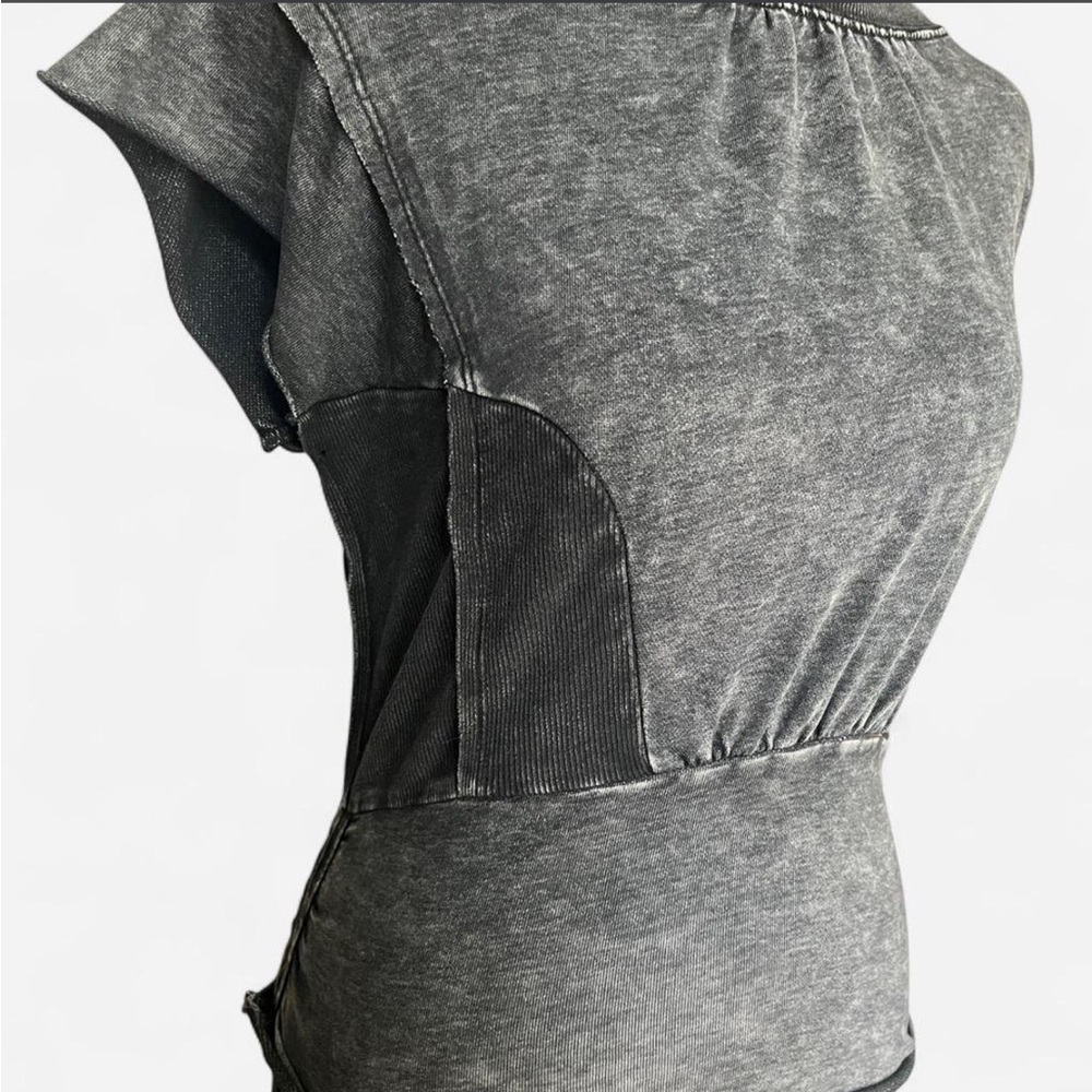 Washed Black Women’s Short Sleeve Top - Picture 2 of 6